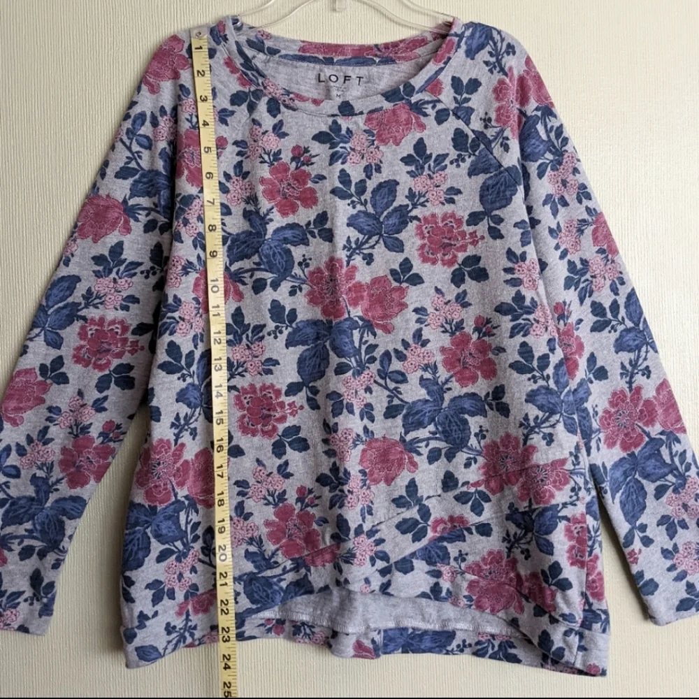 Loft Sweatshirt Pink Gray Blue Floral Long Sleeves
